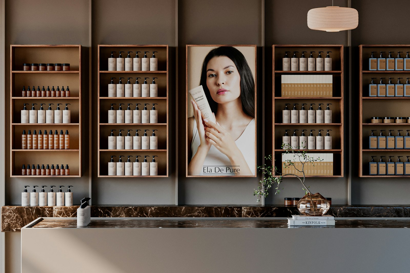 Image d'illustration — une boutique de soins cosmétiques présentant des produits rangés sur des étagères en bois.